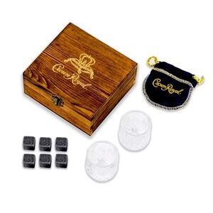 Crown Royal Whiskey Stone and Crystal Glass Box Set Gift